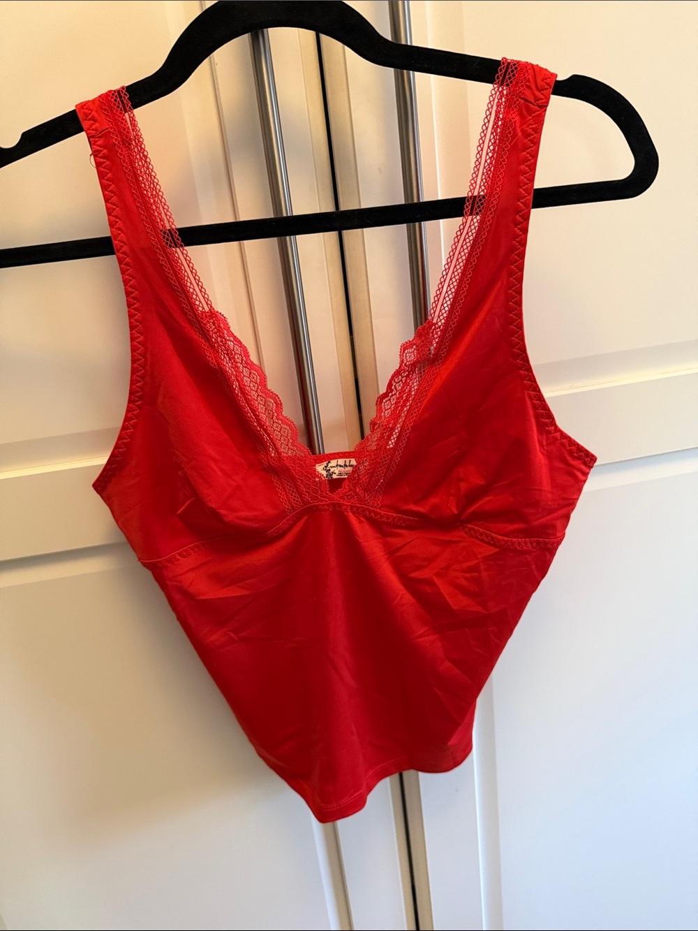 Free People - Red Lace-Trim Camisole Tank Top - Women Sleepwear